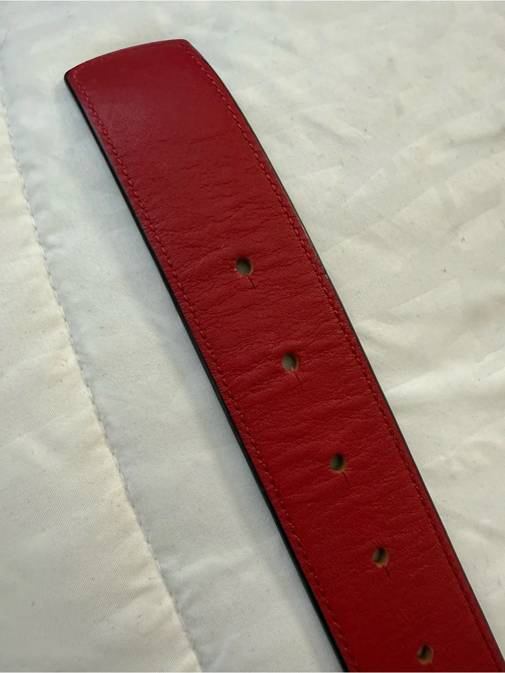 Tory Burch Red Leather Belt with Gold Logo Buckle